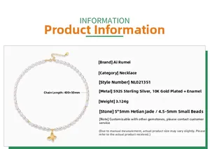 Spécifications de collier papillon en argent sterling S925 avec perles d'eau douce