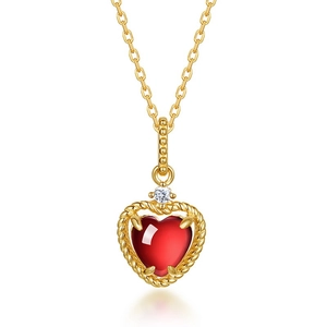 Collier vintage en argent 925 doré avec pendentif cœur en grenat rouge et zircone