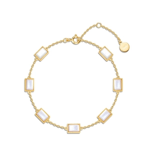 Elegant gold S925 silver bracelet featuring rectangular white mother of pearl stones