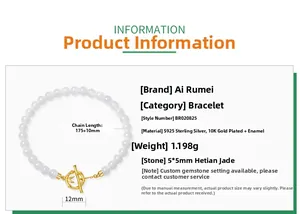 Detail of S925 sterling silver gold-plated bamboo clasp and Hetian jade beads bracelet