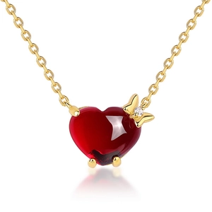 Elegant 18K gold-plated S925 silver necklace with ruby heart pendant and gold butterfly