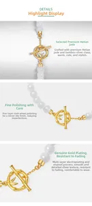 Macro detail of Hetian jade beads and gold-plated silver bamboo toggle clasp