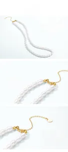 Detail of adjustable S925 silver gold-plated chain with freshwater baroque pearls