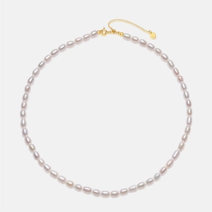 Elegante Reisperlen-Halskette aus Süßwasserperlen mit S925 Silber-Verschluss in Gold