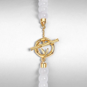S925 sterling silver bamboo joint toggle clasp and white bead bracelet for women