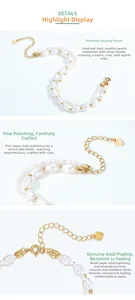 Detail of S925 silver gold-plated pearl bracelet with heart pendant and S925 hallmark