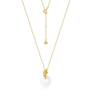 Collier en argent S925 plaqué or avec pendentif Pingan en jade Hetian blanc pur