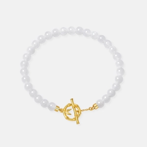 S925 Sterling silver gold-plated bamboo bracelet with white nephrite jade beads