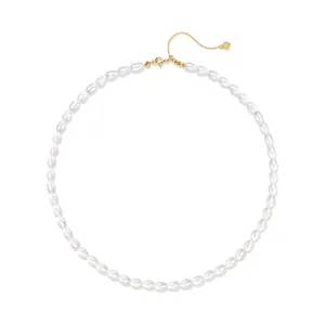 Freshwater Rice Freshwater Pearl Necklace With 925 Sterling Silver Heart Pendant Adjustable Extension Chain Elegant For Women