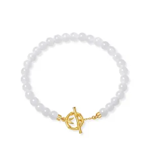 S925 Sterling Silver Gold Plated Hetian Jade Bracelet Vintage Bamboo Toggle Clasp Bead Bracelet For Women Fine Jewelry