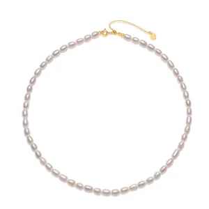 Elegante Süßwasser Reisperlenkette Mit 925 Sterlingsilber Herzanhänger Verstellbare Vergoldete Kette Damen Schmuck