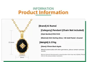 Détails du collier en argent S925 doré avec pendentif en agate noire ovale 6x8mm