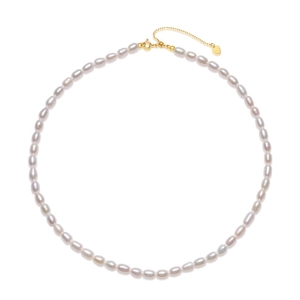 Elegante S925 Sterling Silber Süßwasserperlenkette mit verstellbarer vergoldeter Kette