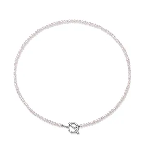 925 Sterling Silver Natural Freshwater Pearl Necklace Geometric Toggle Clasp Elegant Minimalist Choker Jewelry For Women