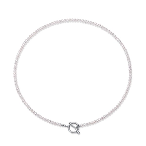 Elegant natural freshwater pearl necklace with silver OT clasp on white background