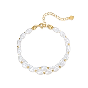 Double-layer S925 sterling silver pearl bracelet with gold plating and heart charm