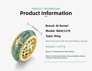 Detailed size specifications of S925 silver ring with 6x19mm natural green moss agate stone