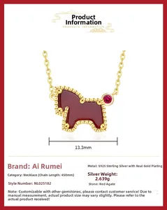 Detail specifications of S925 silver horse pendant necklace with red agate and gold plating