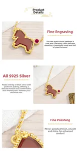 Macro shot of S925 sterling silver horse pendant with red agate and fine carvings
