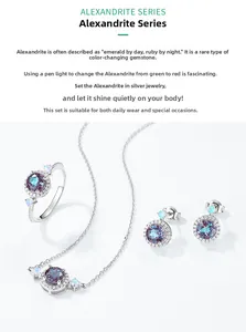 Exquisite S925 silver jewelry set with lab-grown alexandrite and opal accents