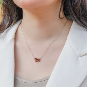 S925 silver horse pendant necklace with red agate, elegant New Year accessory on model