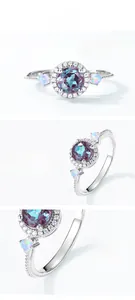 Macro detail of S925 silver ring featuring alexandrite stone and opal side accents