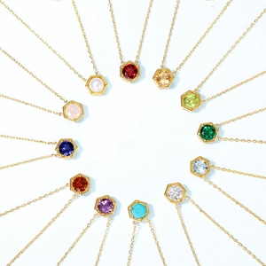 Collares minimalistas de plata S925 bañada en oro con 12 piedras hexagonales de colores