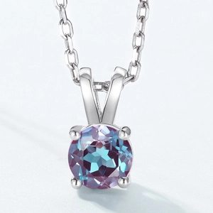 Cute S925 sterling silver bunny pendant necklace with round alexandrite gemstone