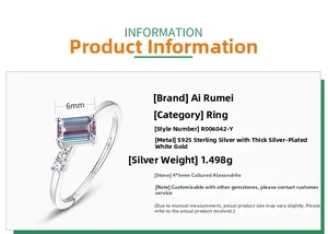 Informations détaillées sur la bague en argent 925 avec alexandrite et dimensions