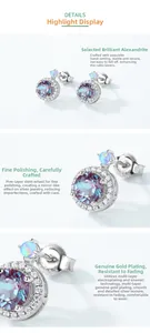 Macro view of vintage Alexandrite stud earrings with white zircon and opal accents