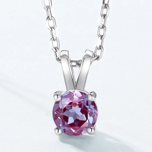 S925 sterling silver bunny pendant necklace with round purple Alexandrite gemstone