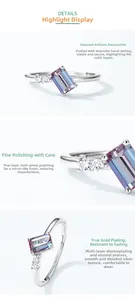Détail macro d'une bague en argent S925 plaqué or avec alexandrite et serti main