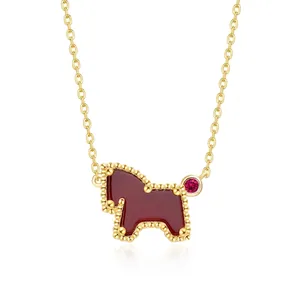 Chinese Style 925 Sterling Silver Horse Pendant Necklace Red Agate Gold Plated Zodiac Necklace For Women New Year Jewelry Gift