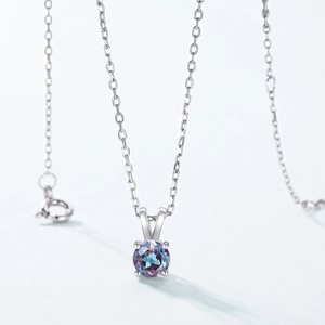 Cute bunny S925 sterling silver necklace with a round color-changing alexandrite stone