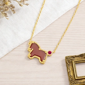 S925 sterling silver gold plated necklace with red agate puppy pendant for women