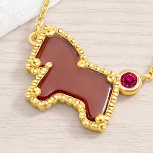 Luxurious S925 silver horse necklace with red agate inlay and gold finish for New Year