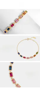 Detailed macro view of S925 silver rainbow zircon bracelet with multi-color gemstone inlay