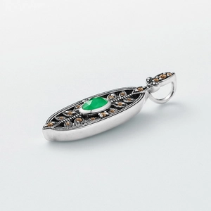 Vintage S925 silver necklace with emerald pendant and intricate filigree design