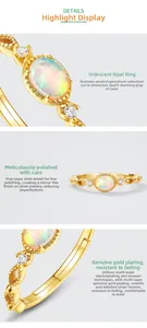 Détail macro de bague opale avec anneau en argent plaqué or et micro-zircons blancs