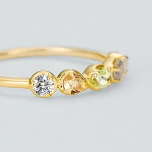 Minimalist S925 silver ring with multi-color peridot gemstones in gold finish
