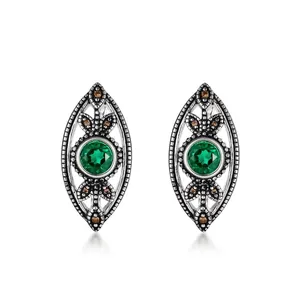 Orecchini a Lobo in Argento Sterling 925 Smeraldo Creato in Laboratorio Foglia Vintage Orecchini con Pietre Preziose Verde Marchesa Donna