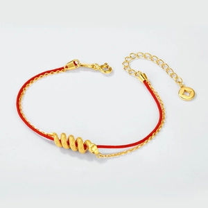 Red braided rope and gold snake charm bracelet with S925 sterling silver chain