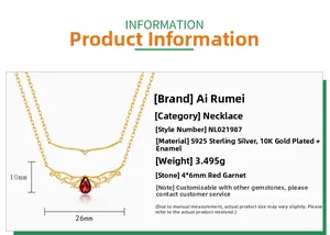Detailed specs of S925 silver necklace with 4x6mm teardrop garnet and 10K gold plating