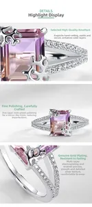 Detail eines Ametrin-Rings mit Smaragdschliff, Handbesatz und Echtgold-Beschichtung