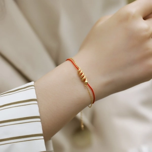 Handmade red cord and gold chain S925 silver bracelet with spiral snake charm for 2025