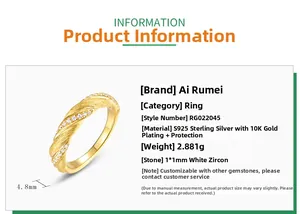Detail of S925 silver 10K gold ring with twisted band, 4.8mm width and zircon setting