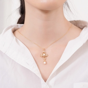 Collier avec pendentif perle d'eau douce vintage en argent S925 plaqué or 9 carats