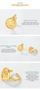 Detail of vintage coin relief earring with S925 silver base and real 10K gold plating