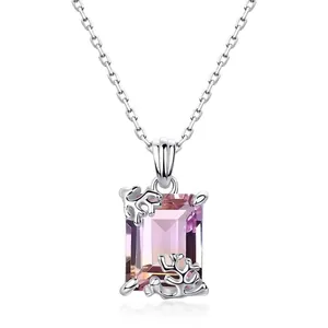 Collier Pendentif Améthyste en Argent Sterling 925 de Luxe pour Femmes Élégant Bijoux de Mode Pierre Précieuse Cadeau