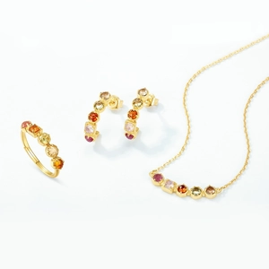Minimalist S925 silver gold plated jewelry set with geometric colorful gemstones